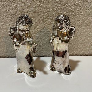 Pair of Silverplate Angels Salt & Pepper Shaker Set with Green Velvet Case